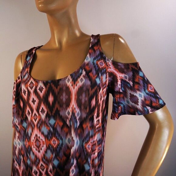 Deborah Viereck Cold Shoulder Sheath Tunic Dress Multicolor Abstract Size Medium - Picture 2 of 7